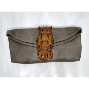 Moo Moo Designs Grey Bovine Leather &‎ Crocodile Hornback Oversized Clutch Bag